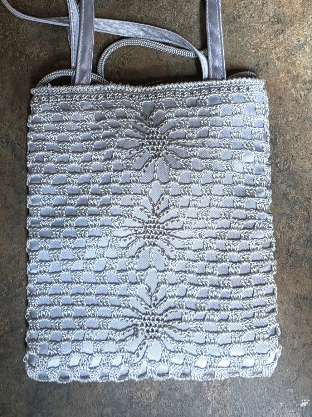 Club A Band Silver Crochet-Style Over Satin Women’s Bag